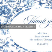 Navy Roses Floral Elegant Wedding Thank You Card Bedankkaart