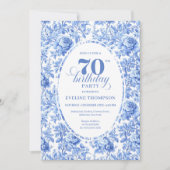 Navy Roses Vintage 70th Birthday Invitation Kaart (Voorkant)