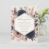 Navy Rosewood Artistieke Trouwdag Kaart (Staand voorkant)