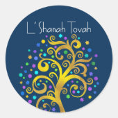 Navy Rosh Hashanah Gouden Folie Boom van het Leven Ronde Sticker (Voorkant)