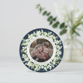 Navy Round/Square Snowberry+Eucalyptus Photo Feestdagenkaart (Staand voorkant)