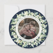 Navy Round/Square Snowberry+Eucalyptus Photo Feestdagenkaart (Voorkant)