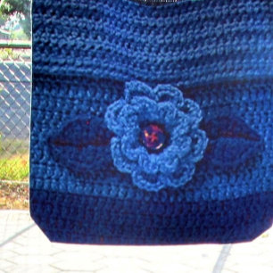 Navy Royal Blauw Bloem Artisan Haakprint Tote Bag
