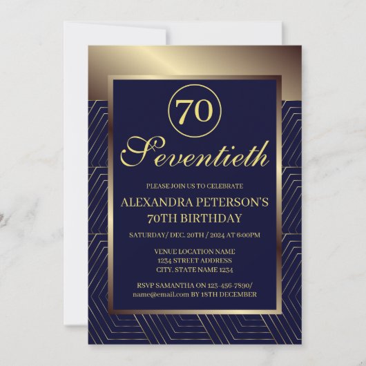 Navy Royal blauw en goud patroon grens verjaardag Kaart (Voorkant)