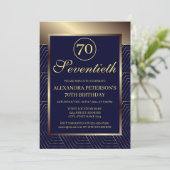 Navy Royal blauw en goud patroon grens verjaardag Kaart (Staand voorkant)