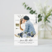 Navy Royal Blue Blush Floral Foto Save the Date P Briefkaart (Staand voorkant)