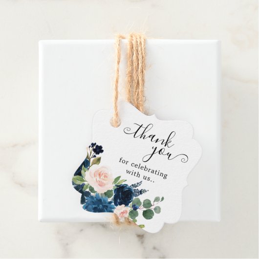 Navy Royal Blue Blush Pink Botanical Weddenschap Bedankjes Labels (In situ)