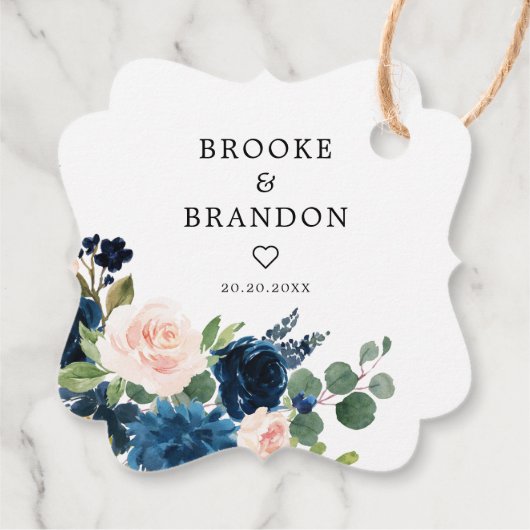 Navy Royal Blue Blush Pink Botanical Weddenschap Bedankjes Labels (Achterkant)
