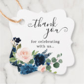 Navy Royal Blue Blush Pink Botanical Weddenschap Bedankjes Labels (Voorkant)