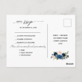 Navy Royal Blue Blush Pink Floral Botanical RSVP Briefkaart (Achterkant)