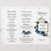 Navy Royal Blue Blush Pink Floral Tri-voudig Progr (Voorkant / Achterkant)