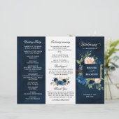 Navy Royal Blue Blush Pink Floral Tri-voudig Progr (Staand voorkant)