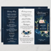 Navy Royal Blue Blush Pink Floral Tri-voudig Progr (Voorkant / Achterkant)