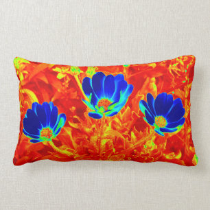 Navy Royal Blue Daisies op Oranje - Lumbar Pillow Kussen