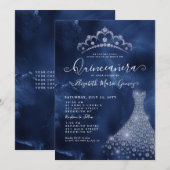 Navy Royal Blue Diamond Tiara Dress Quinceanera Kaart (Voorkant / Achterkant)