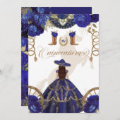 Navy Royal Blue Western Charro 2-Sided Quinceanera Kaart (Voorkant / Achterkant)