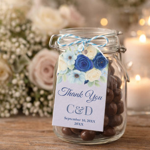 Navy Royal Bue Wedding Waterverf Ivoorbloemen Cadeaulabel