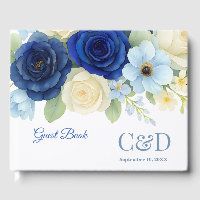 Navy Royal Bue Wedding Waterverf Ivoorbloemen