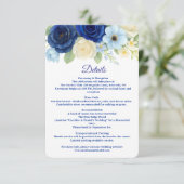 Navy Royal Bue Wedding Waterverf Ivoorbloemen Informatiekaartje (Staand voorkant)