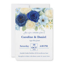 Navy Royal Bue Wedding Waterverf Ivoorbloemen