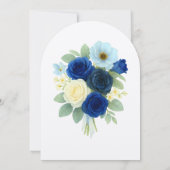 Navy Royal Bue Wedding Waterverf Ivoorbloemen Kaart (Achterkant)