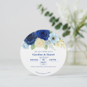 Navy Royal Bue Wedding Waterverf Ivoorbloemen Kaart (Staand voorkant)
