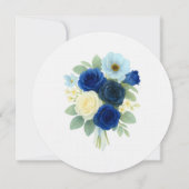 Navy Royal Bue Wedding Waterverf Ivoorbloemen Kaart (Achterkant)