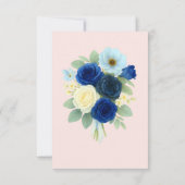 Navy Royal Bue Wedding Waterverf Ivoorbloemen Save The Date (Achterkant)