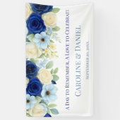 Navy Royal Bue Wedding Waterverf Ivoorbloemen Spandoek (Verticaal)