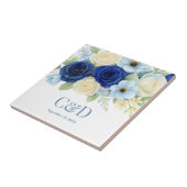 Navy Royal Bue Wedding Waterverf Ivoorbloemen Tegeltje (Zijkant)