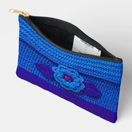 Navy Royal Deep Blue Flower Artisan Crochet Print Etui (Open)