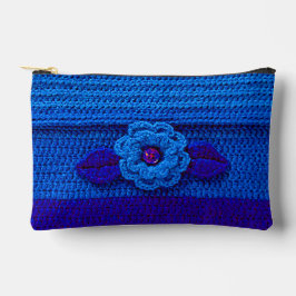 Navy Royal Deep Blue Flower Artisan Crochet Print Etui