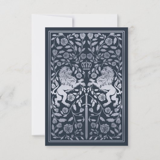 Navy Royal Lion middeleeuwse zilveren bruiloft uit Kaart (Achterkant)