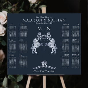 Navy Royal Lion Zilveren Trouwstoel Grafiek Poster