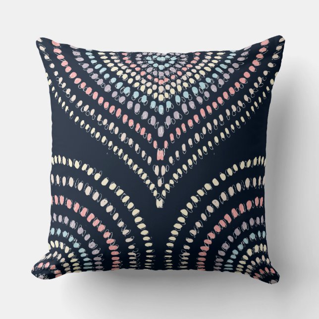 Navy roze blauw Concentric Hearts Rainbow Kussen (Voorkant)