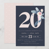 NAVY ROZE BLAUWE BLOEMEN 20E JUBILEUM ELK JAAR KAART (Voorkant / Achterkant)