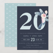 NAVY ROZE BLAUWE BLOEMEN 20E JUBILEUM ELK JAAR KAART (Voorkant / Achterkant)