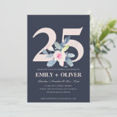 NAVY ROZE BLAUWE BLOEMEN 25E ELK JAAR JUBILEUM KAART (Staand voorkant)