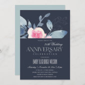 NAVY ROZE BLAUWE BLOEMEN 25e ELK JAAR JUBILEUM Kaart (Voorkant / Achterkant)