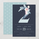 NAVY ROZE BLAUWE BLOEMEN 2E ELKAAR JAAR ANNIVERSAR KAART (Voorkant / Achterkant)