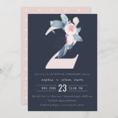 NAVY ROZE BLAUWE BLOEMEN 2E JAAR JUBILEUM KAART (Voorkant / Achterkant)