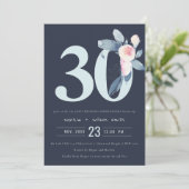 NAVY ROZE BLAUWE BLOEMEN 30 JAAR JUBILEUM KAART (Staand voorkant)