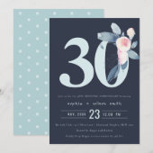 NAVY ROZE BLAUWE BLOEMEN 30 JAAR JUBILEUM KAART (Voorkant / Achterkant)