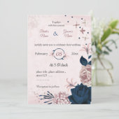 Navy & roze bloemen botanische bruiloft kaart (Staand voorkant)