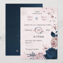 Navy & roze bloemen botanische bruiloft