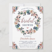 Navy Roze Bloemen Krans Roos Goud Vrijgezellenfees Kaart (Voorkant)