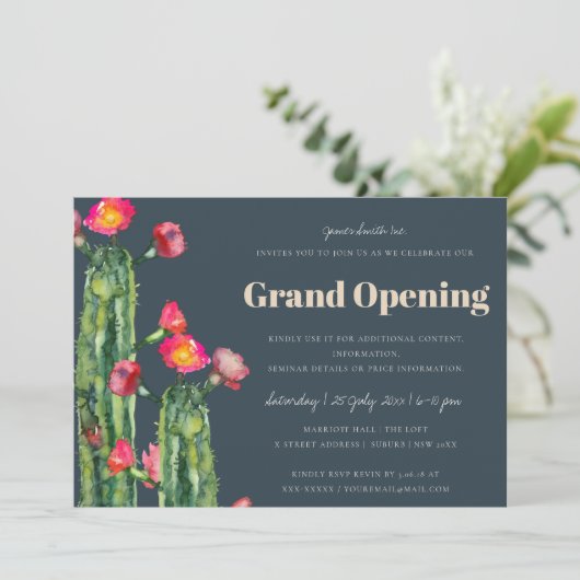 NAVY ROZE BLOEMEN WOESTIJN CACTUS FAUNA GRAND OPEN KAART (Staand voorkant)