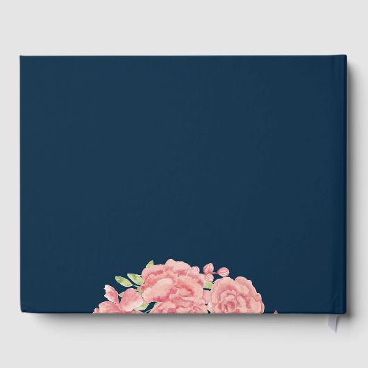 Navy roze bloemenelegante bruiloft gastenboek (Achterkant)
