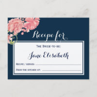 Navy roze blush bloemenbruid om receptkaart te zij