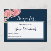 Navy roze blush bloemenbruid om receptkaart te zij briefkaart (Voorkant)